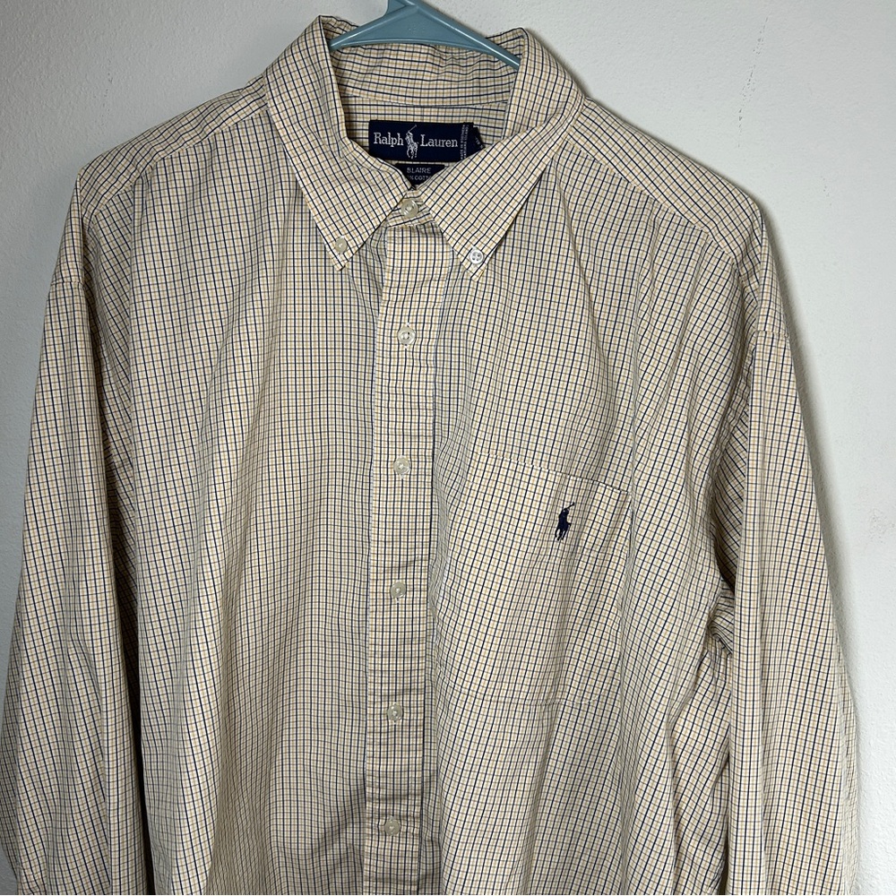 Polo Ralph Lauren Men’s XL Blaire Shirt Blue Yellow 100% Cotton Long Sleeve